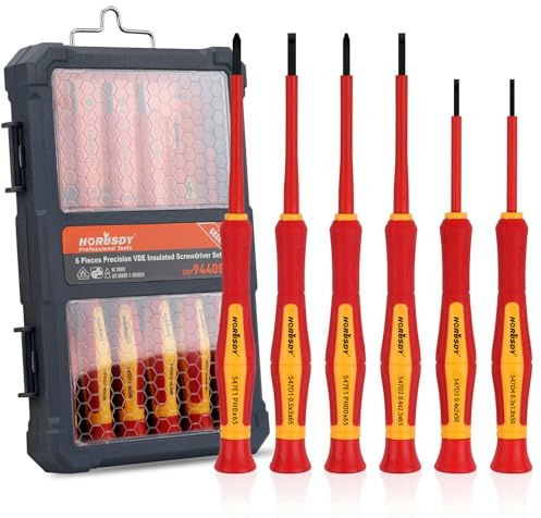 HORUSDY 1000V 6-Piece Mini Insulated Screwdriver Set, Magnetic Tip Mini Electrician Screwdriver Set Slotted(1.8mm,2.0mm2.5mm,3.0mm), Phillips: (PH00, PH0)