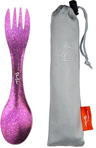 TiTo Titanium Outdoor 2-in-1 Titan Löffel/Spork mit Griff,Multifunktional Tragbare Ultraleichtem Besteck Camping Rucksackreisen mit Aufbewahrungstasche für Trekking (Rose)