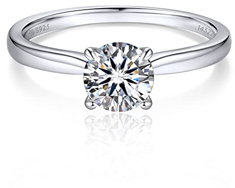 MomentWish Verlobungsring Damen, 1 Karat Solitär 925 Sterling Silber Moissainte Ringe D Farbe VVS1 Muttertagsgeschenk mit Geschenkbox Gra Zertifikat-Größe55