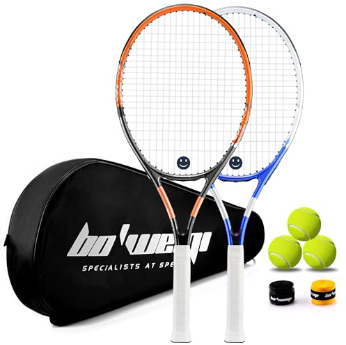 bo'weiqi 27 Adults Tennis Racket Set 2 Players Lightweight Durable Strings Tennis Racquets for Beginner/Intermediate Players Easy Carry(Blue and Orange)