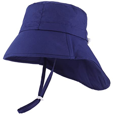 LACOFIA Gorro Proteccion Solar Bebé Sombrero Sol de Algodón Verano Niño Visera Ajustable para Playa/Piscina Azul Marino 2-5 años