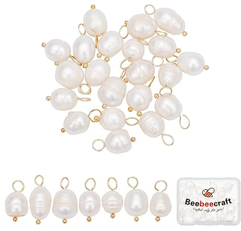 Beebeecraft 1 Scatola 30 Pezzi Ciondoli di Perle d'Acqua Dolce Barocco Naturale Irregolare Perla di Riso Ciondola Goccia Pendenti con Ciondoli per Braccialetti Fai da Te Collana Creazione