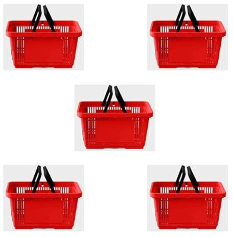 Retail Shop SUPERMARKETS 5 Tier Stacking Metal Baskets (RED 5 X BASKET 28 LITRE)