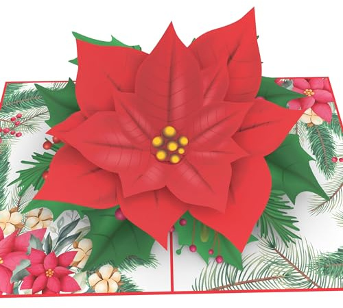 MOKIO® Tarjeta de Navidad Pop-Up – Flor de Pascua – Tarjeta de flores navideña 3D, Tarjeta Emergente Poinsettia con sobre