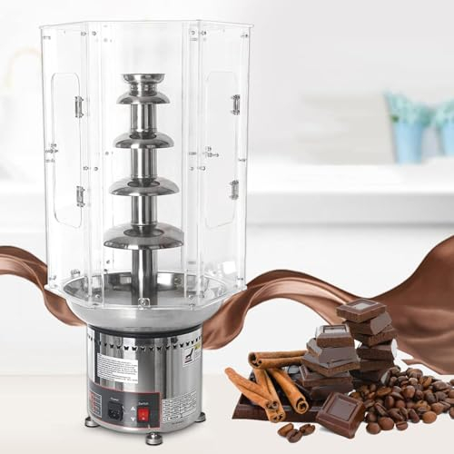 Commercial Chocolate Fountain with Plastic Clear Acrylic Dust Cover, 4/5/6/7 Tiers Stainless Steel Sauce Melting Pot Large Fondue Sets for Cooking Commercial Household Wedding Birthday,4Tier