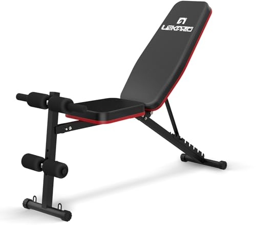 LEKÄRO Verstellbare Hantelbank, faltbar, Trainingsbank für Zuhause, Krafttrainingsbank für Ganzkörpertraining, Neigungsschwäche, Übung (schwarz)