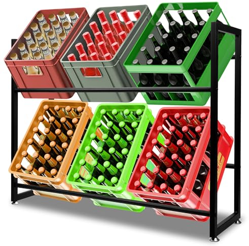 Ansobea Getränkekistenregal für 6 Kisten mit Ablage, Getränkekistenregal, Standfestes Kistenregal, Bierregal unabhängiges Getränkeregal, Kastenregal Getränkekregal Kistenständer Wasserkistenregal
