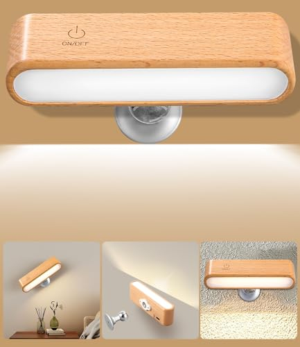 SOBEAU Aplique de Pared Interior, Lámpara de Pared Inalámbrica Recargable, 3 Modos de Color 3 Niveles de Brillo Control Táctil Iluminación con Rotación de 360°, Para Dormitorio Sala de Estar Lectura