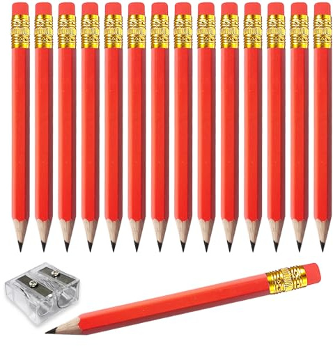 Adhere 25pcs Golf Pencils with earser Hexagon Wooden Pencils Graphite 2B for Golf Event Scoring,Classroom,Wedding,Company Meetings,Pew, Pocket (Red)