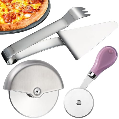 Corta Pizza Professional, Servidor de Pizza Apto Lavavajillas Set de 3 incl. 1 Cortador de Pizza Acero Inoxidable, 1 Cortapizzas para Niño y 1 Espátula Pizza, Rueda Pizza Cutter para Gofre/Pastel/Pan