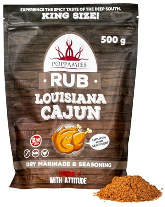 Poppamies Louisiana Cajun BBQ Rub - Condimento BBQ 100% Natural - Marinada Seca y Especias. Especialmente Adecuado para Pollo - Paquete Grande (500g)