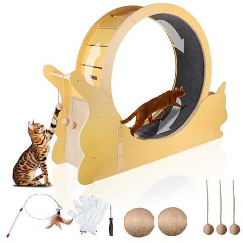 BommJokker Katzenlaufrad, 81,3 cm, großes Katzenlaufband für Indoor-Katzen mit abnehmbarem Teppich und Sisalbällen, Sisaltuch, Katzenlaufrad zum Laufen/Gehen/Training