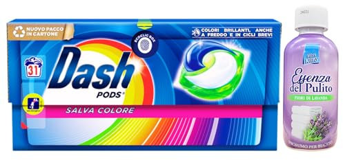 SET LAVATRICE: Detersivo PODS Per Bucato -SALVA COLORE- Colori Brillanti, Anche a Freddo e In Cicli Brevi, 31 Lavaggi + Profumo Per Bucato FIORI DI LAVANDA 250ml