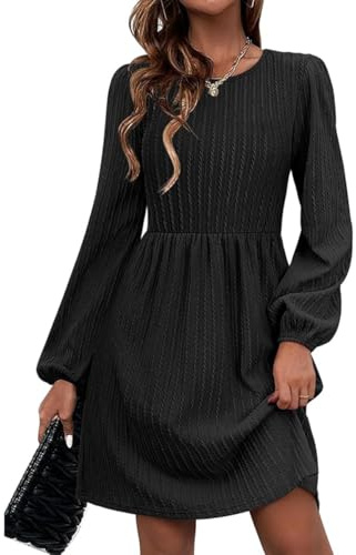 GRMLRPT Vestito Casual Donna Abito da Donna in Maglia a Maniche Lunghe con Scollo Rotondo Pullover Tinta Unita Autunno e Inverno(Nero,XL)