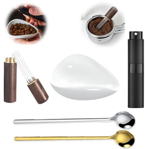 5 stycken kaffebönor doseringskoppar och sprayflaskor, espressomrörningsverktyg, tesked, keramisk doseringsskål, kaffetillbehör för tehus hotell matsal och espressoälskare