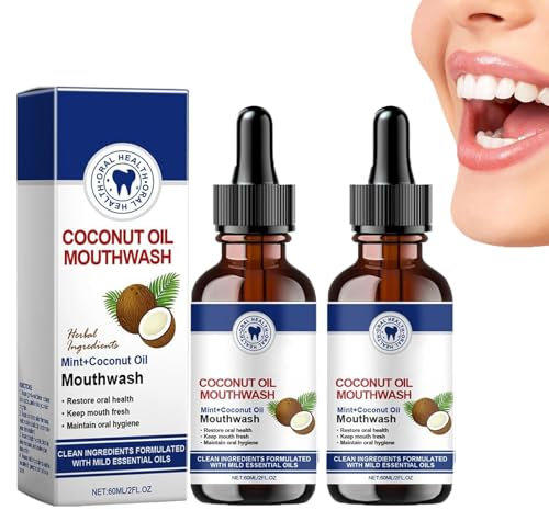 EasPowest Kokosnussöl-Mundspülung mit ätherischem Öl, Frischer Atem & Aufhellung, Mundspülung, 2 PCS, Alkoholfrei, Kokos, All Protect Formula