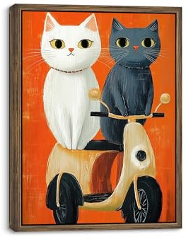 Piy Painting Lienzo De Animales, Impresión Sobre Lienzo, Cuadros En Lienzo De Gatos, Gatito Blanco y Negro, Impresiones Murales Para Dormitorio Salón Baño, Marco Interior, 30X40 CM