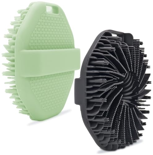 2-Pack Silicone Body Scrubber Shower Brushes,Exfoliating Body Scrubber for All Skin Type, Eco Friendly Shower Scrubber for Body, Silicone Body Brush for Showering (Black & Green)