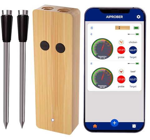 Wireless Meat Thermometer for Grilling and Smoking, 800FT Bluetooth Thermometer with Dual-Sensor Probe, Food Thermometer for BBQ, Oven, Smoker