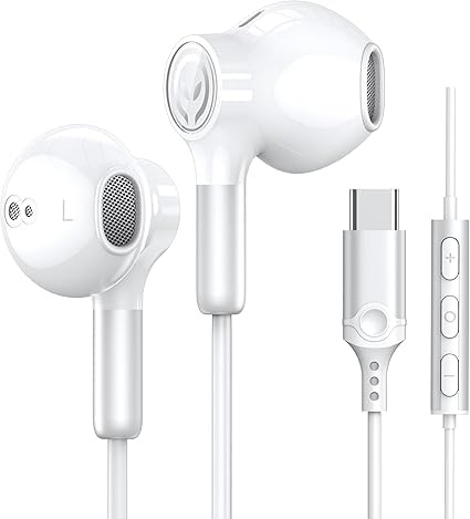 USB-C Headphones for Samsung Galaxy S24 Ultra, S23, S22, S21 FE, S20, A53, A54, A34, USB-C, Earphones with Microphone,In-Ear Wired Earbuds for iPhone (white)