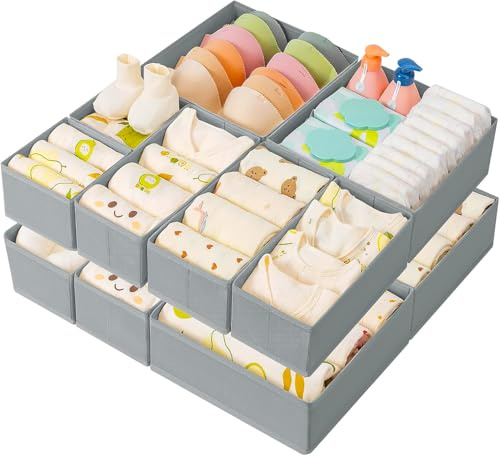 DIMJ Organizadores de Cajones - 10 Cajas Almacenaje Plegables de Tela Para Guardar Ropa, Organizador de Cajones Armarios No Tejidos, Calcetines, Ropa Interior, Corbatas, Gris