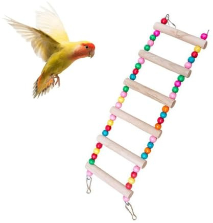 6-Step Bird Ladder Bridge,12 x 4 Inches Raw Wood and Edible Dye,Pet Hamster Climbing Ladder Swing Toys Suitable for Macaws, African Greys, Budgies, Cockatiels & Parakeets,Bird Cage Accessories