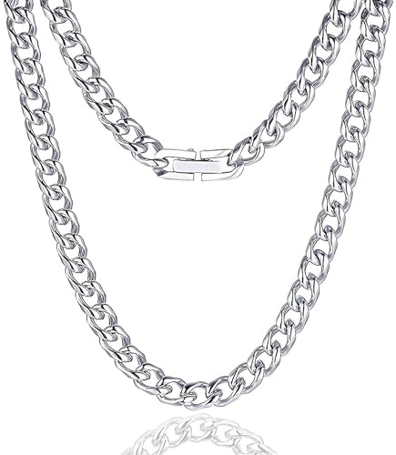 RhiVrillion Chaine Homme Argent 6mm Acier Inoxydable - Collier 50cm Cadeau Anniversaire Élégant