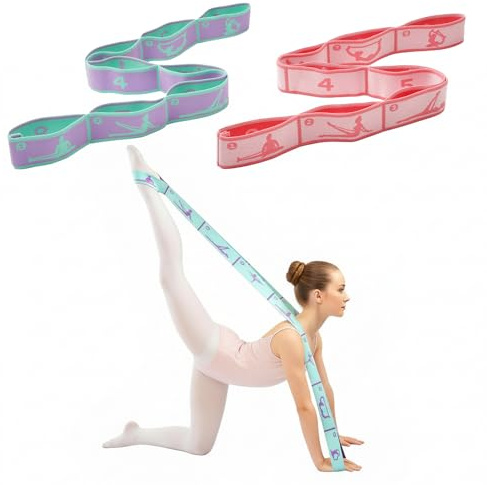 2Pcs Correa Yoga, Bandas Elasticas Fitness con 8 Anillos, Gomas Elasticas Musculacion, Banda Elástica Ejercicio, Cinta Pilates, Banda Elastica Fitness para Estiramiento Ejercicio Pilates(Violeta+Rosa)