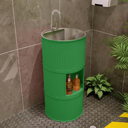 TAXXII Lavabo Redondo con Pedestal, Lavabo Independiente para baño, estación de Lavado de Manos, Lavabo Brillante, Mueble bajo Completo (Color: Verde)