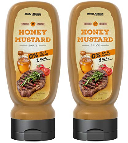 Body Attack Grill Sauce Honey Mustard 2x 320ml / 2x 32 Portionen - Made in Germany - kalorienarme Sauce, perfekt für Grillgut, wenig Fett & Zucker, laktosefrei, ideal zum Kochen, für Diätphasen