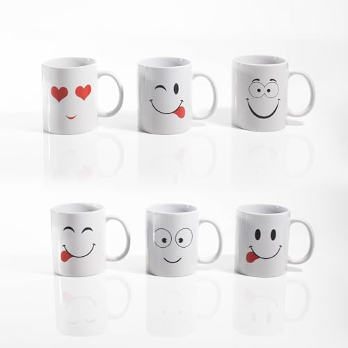 Homezone Emotion - Juego de 6 tazas de café de cerámica de 325 ml para café expreso, capuchino, tazas de café con leche para bebida caliente con asas, taza de chocolate caliente, tazas de café