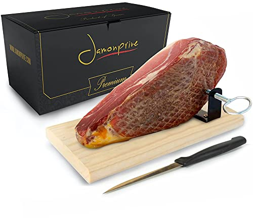 Jamón Serrano Curado Deshuesado + Jamonero + Cuchillo Version Mini de 1 Kg