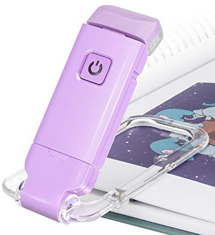 HONWELL LED Clip Leselampe Buch Klemm, Leselampen für Bücher im Bett, weiches Augenpflegelicht, USB wiederaufladbar Nachtlicht, 2 Helligkeit einstellbar für Augenschutz, Kinder, Lavendel