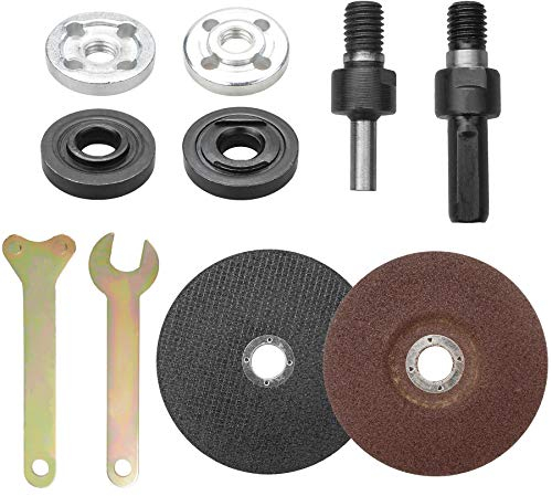 YEYIT Lot de 10 accessoires pour meuleuse d'angle et perceuse manuelle – Tige de connexion, clé, écrou à bride, disques de coupe et de meulage en métal, dispositifs de serrage