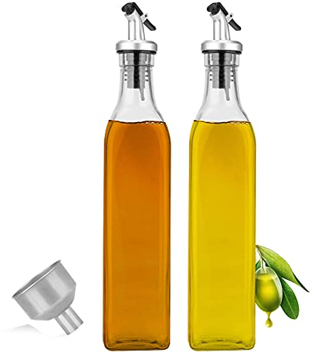 Tigerkinwit Distributeur d'huile,Bouteille d'huile d'olive 500ml*2 pcs Distributeur de vinaigre et d'huile pour Cuisine Grill salades de pâtes et Cuisson