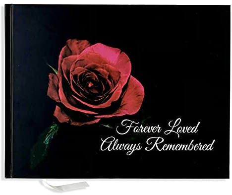 JC Classics Funeral Guest Book | Memorial Guest Book Hardcover | Guestbook for Sign In, Condolence (Black-Rose)
