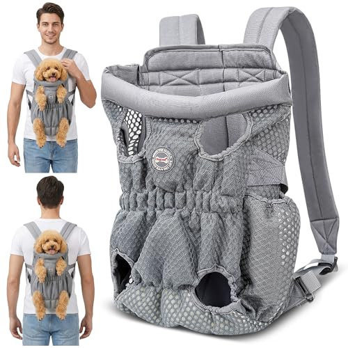 ALLSOPETS Zaino per Cani di Piccola e Media Taglia – Zaino Porta Cane Frontale Traspirante e Comodo con Gancio di Sicurezza, Mani Libere per Viaggio Escursionismo Outdoor (Grigio Argento, M)