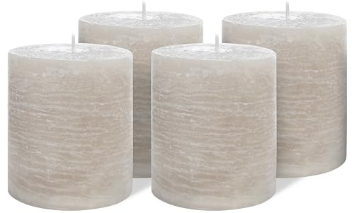 Brandsseller Set med 4 blockljus 9 x 10 cm – färgfärgade och av paraffin – rustika ljus med lång brinntid – dekorativa ljus för bordsdekoration, jul och fester – brungrå