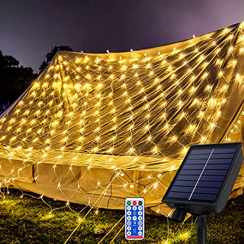 UISEBRT Rete luminosa solare per esterni, 6 x 4 m, 480 LED, luce bianca calda, impermeabile, IP44 con 8 modalità e timer per esterni, decorazione natalizia, Pasqua, Halloween, decorazione da giardino