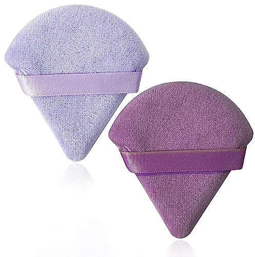 Lot de 2 houppettes triangulaires, houppettes de maquillage avec sangle pour poudre pressée sous le maquillage des yeux (violet)