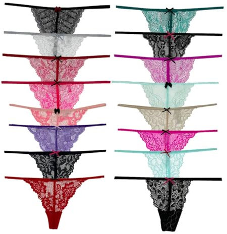 COLOROSES 6er-Pack Spitzen-Tangas für Damen mit G-String, Keine sichtbaren Höschen, sexy Unterwäsche, Verschiedene Spitzenmuster und Farben, Größe M