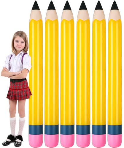 Sumind 6 Pcs 60 Inch Jumbo Inflatable Pencil School Inflatable Pool Noodles Float Pencil Giant Yellow Blow Up Balloons Classroom Decorations for Graduation Back to School Photo Prop Wall Party Favors