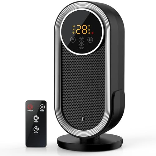 Portable Electric Heater, Low Energy and Silent Space Fan Heaters with 3 Mode Heat Settings, Energy Efficient Heater with Screen Control, Overheat&Tip Over Protection,12H Timer,Remote Control Included