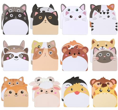Kayqbonke 24 Pack Haftnotizen Kinder, 720 Blätter Cute Sticky Notes, Klebezettel Klein, Notizblock Kinder Mitgebsel, Haftnotizen Lustig, Tierförmiger Haftnotizblock Ideal für Büro, Studenten