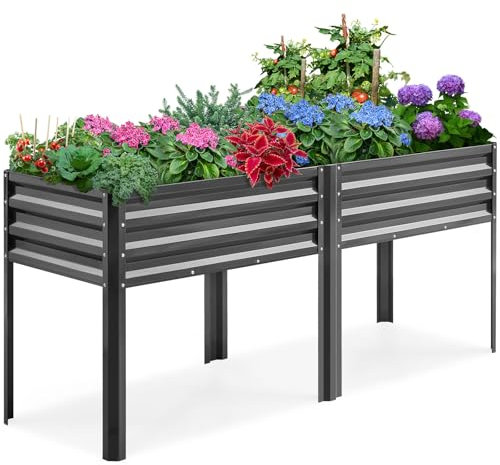 KING BIRD Hochbeet aus Metall Pflanzkasten Blumenbett, Frühbeet Bausatz Kräuterbeet für Garten Balkon&Terrasse,grau,180 x 60 x 80 cm
