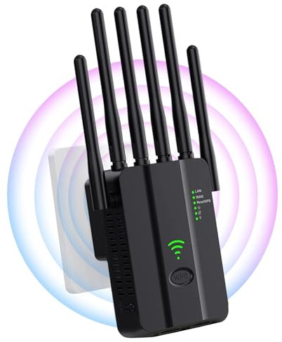Répéteur WiFi Puissant, amplificateur WiFi de dernière Technologie avec6 antennes Couvrant Une superficie de10 000 m²,2 Ports LAN,répéteur WiFi pour la Maison et Le Bureau