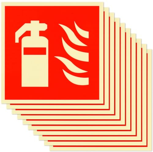 bssmmai 10 Stück Feuerlöscher Schild Feuerlöscher PVC Starker Kleber Hochwertiges Hinweisschild Feuerlöscher Nachleuchtend Selbstklebend 15 x 15CM