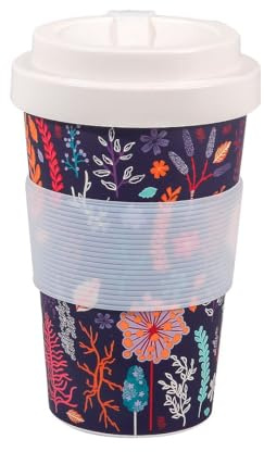 Eco Chic Recycled Travel Coffee Cup 400ml Microwave Dishwasher Safe Plastic Travel Mug (Lush Floral Purple)