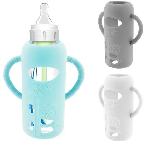 3Pcs Baby Bottle Silicone Sleeve with Handle Insulated Glass Bottle Protector Silicone Baby Bottles Cover Compatible with Dr. Brown's Glass Bottles 250ml for Newborn Accessories(L)
