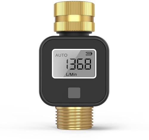 OBEST Contatoredell'acqua digitale, 4 modalità per monitorare il consumo, misuratore di flusso con filettatura in ottone per tubo da giardino